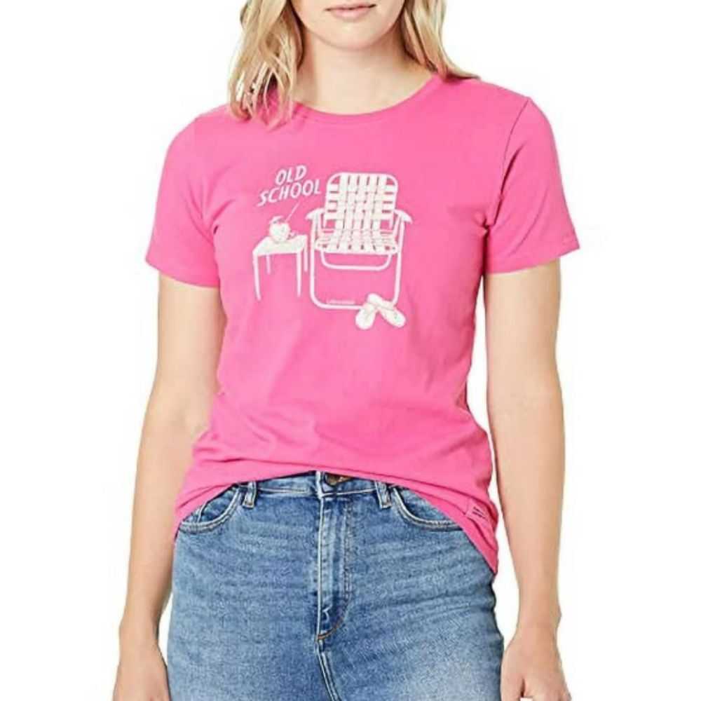 Life Is Good Old School Beach Chair Crusher T-Shirt Size M Pink Short Sleeve